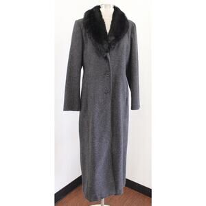Vtg 90s Midnight Velvet Charcoal gray Black Faux Fur Wool Long Coat Size M Goth